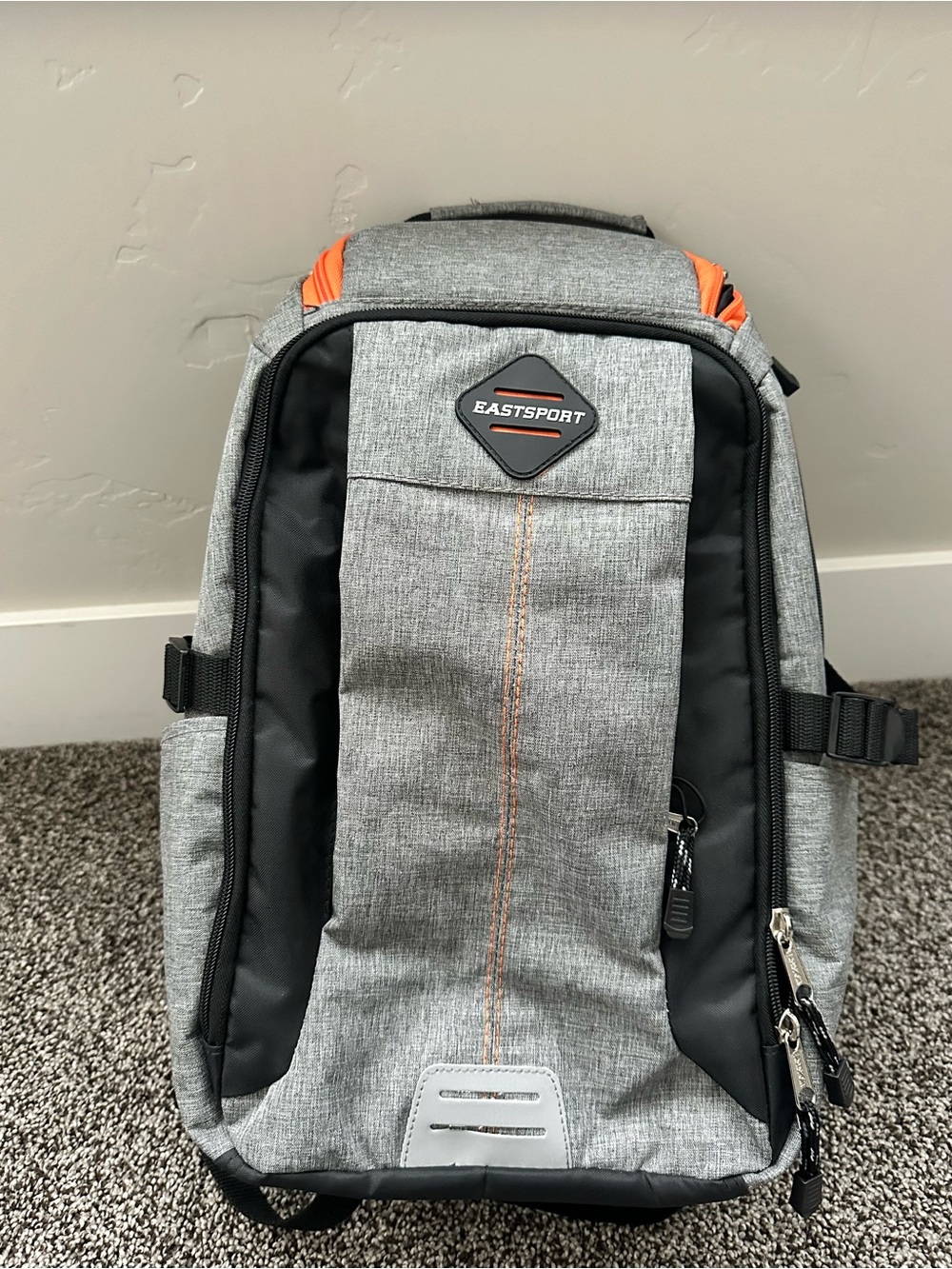 Eastsport Gray and Orange Men's Backpack with Organized Storage